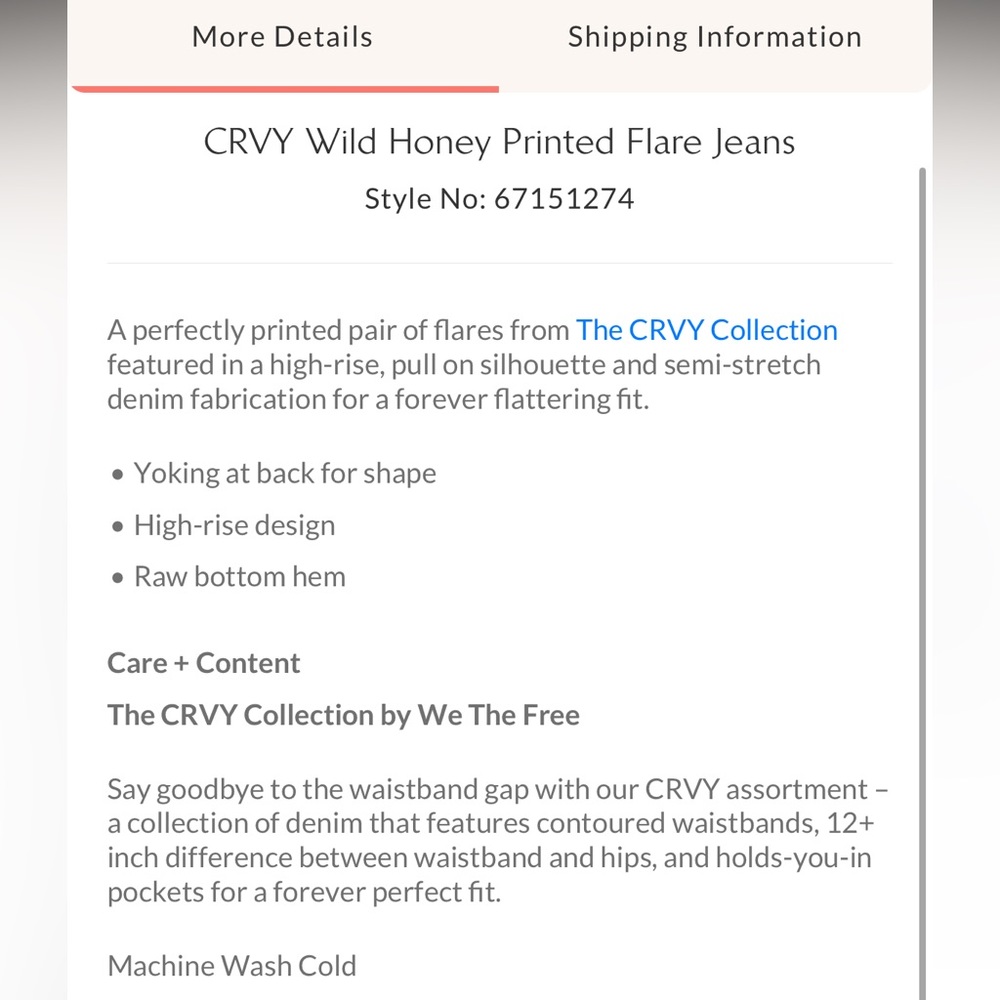 CRVY Wild Honey printed flare Jean - size 29 NWT - Picture 5 of 8